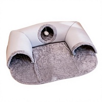 Nouveau Lit Tunnel pour Chat Gris à Trois Trous, Toutes Saisons, Amovible, Lavable, Fermé, Rembourré en Coton PP, Design Labyrinthe d'Entrée