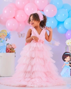 Abiti da Festa di Compleanno per Bambine con Scollo a V e Volant Floreali, <span class=keywords><strong>Vestito</strong></span> da Damigella per Bambine Personalizzato per Matrimoni - Product Image 1