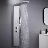 Ortonbaigsystème de tour contemporain en acier inoxydable robinet à 6 fonctions LED cascade de pluie pommeau de douche panneau de douche + portable