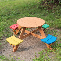 Ensemble de table ronde pour enfants en bois massif d'extérieur, ensemble de meubles de table et de chaises pour enfants sauvages