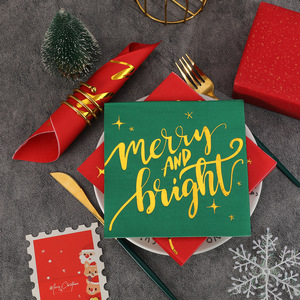 Merry And Bright Christmas Napkins Square 330mm Red Green Gold Foil Party Tableware Decorations - Product Image 3