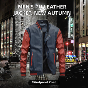 Men's PU Leather Jacket Baseball Collar Faux Leather Bomber <b>Coat</b> Zip Up Autumn Casual Outerwear - Product Image 2