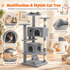 Árbol rascador multinivel de 54 pulgadas con postes de sisal, escalera, juguetes colgantes de felpa, mueble de escalada para gatos de interior - Product Image 6
