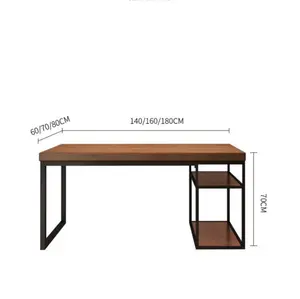 Meja menulis kayu kustom 55 inci, dengan 2 rak penyimpanan di kiri atau kanan, bingkai logam stabil, perakitan mudah