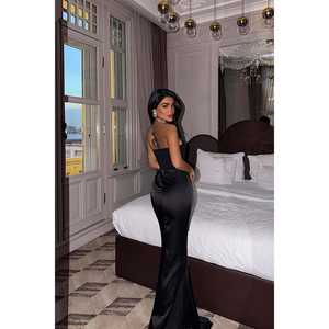 Robe de soirée longue en velours noir satiné pour femme, robe de bal formelle longue jusqu'au sol avec taille empire, taille XL - Product Image 1