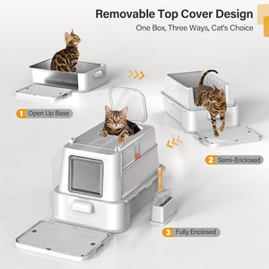 Litière <span class=keywords><strong>pour</strong></span> <span class=keywords><strong>chat</strong></span> en acier inoxydable avec couvercle, grande taille XL, avec tiroir, <span class=keywords><strong>pour</strong></span> chats <span class=keywords><strong>de</strong></span> grande taille, vente en gros UE - Product Image 2