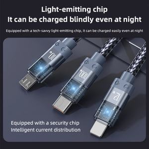 Nuevo Producto: Cable de Datos USB Tipo-C de 100W 3 en 1 con Pantalla LED para Teléfono Móvil, Carga Rápida de 6A para Uso en Automóvil - Product Image 3