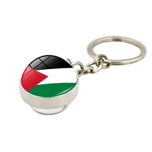 Custom Palestine flag Pendant Creative Key Ring Glass Ball Key Chain Keychain, Metal key chain bag pendant