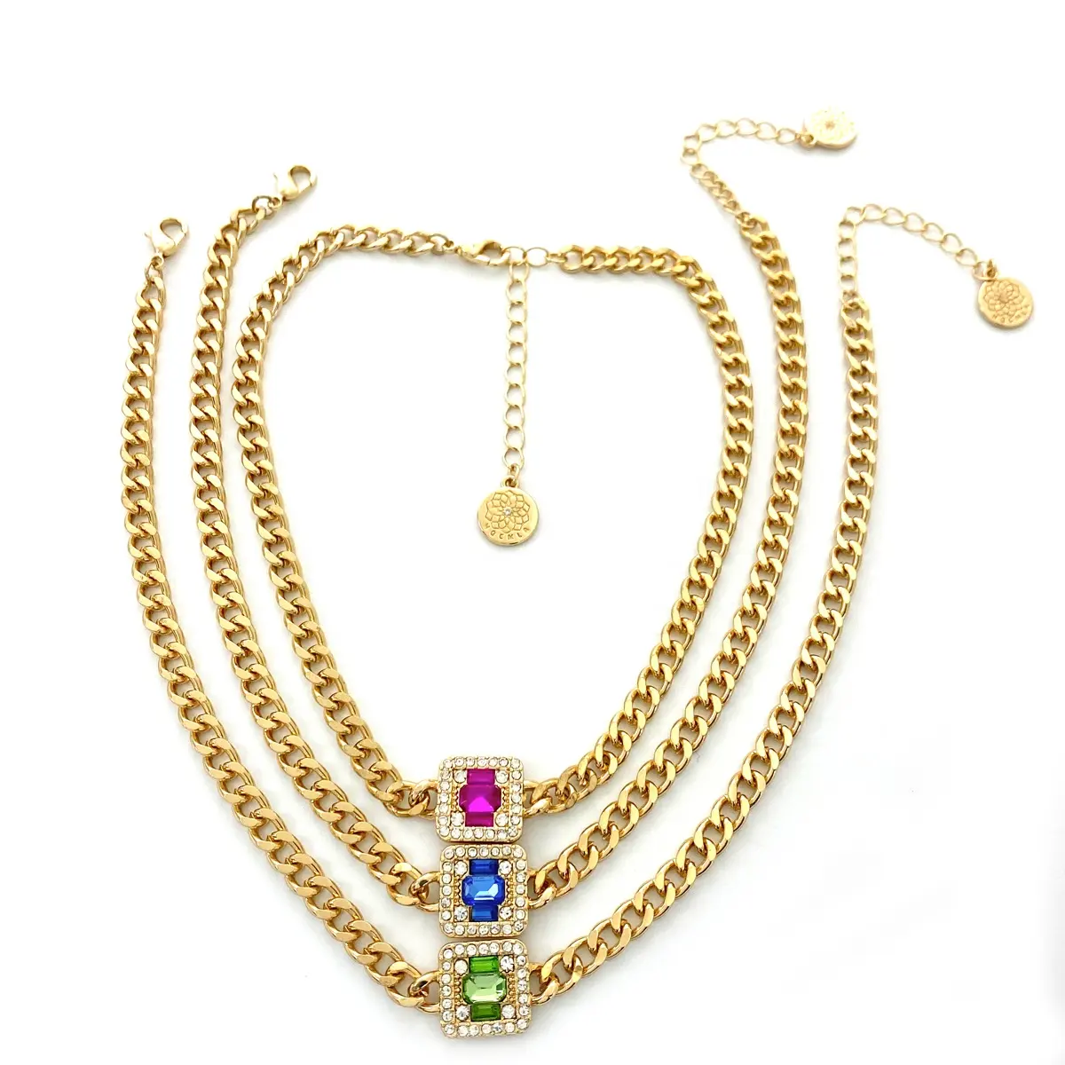Fashion jewelry charm resin Cuban chain gold plated diamond gemstone necklace for women