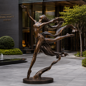 Sculpture de danseuse moderne en bronze coulé grandeur nature, style Park Hyatt, pour hôtel de luxe, villa, manoir, extérieur - Product Image 1