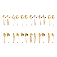 Boucles d'oreilles pendantes en acier inoxydable plaqué or 14 carats avec pierre de naissance en zircon cubique et chaîne à maillons colorés