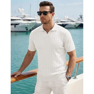 Polo de Punto de Manga Corta para Hombre FOXA, Textura Acanalada, Cuello Johnny, Transpirable, Ropa Casual de Verano - Product Image 3