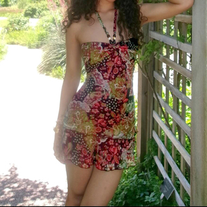 Wholesale Y2K Women Vacation Dress Vintage Colorful Print Beaded Halter <b>Tie</b> Backless Tube Dress - Product Image 3