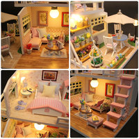 Kit de maison miniature DIY fait main, maisonnette en bois pastel style grenier, modèle cadeau M033, boîte couleur
