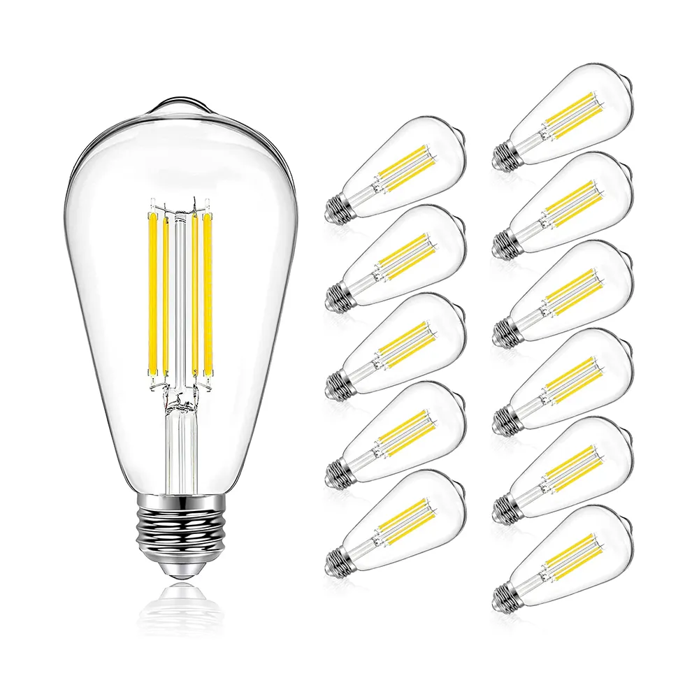 Zhongshan 12 Pack 8W ST19 58 E26 Amber White Dimmable Antique Filament Light Edison LED Vintage Bulbs for Home