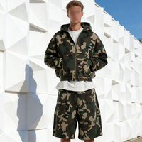 Ensemble deux pièces streetwear hiver homme : sweat à capuche et pantalon de survêtement camouflage surdimensionné avec fermeture éclair intégrale, personnalisable OEM