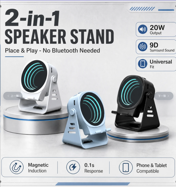 New Customizable Induction Connection Speaker Phone Stand 5W Premium Sound Quality