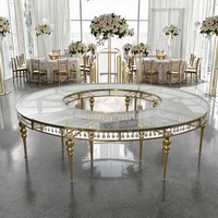 Tables de mariage de luxe, tables de banquet, tables d'événements dorées, tables rondes en acier inoxydable doré, tables de mariage en forme de S