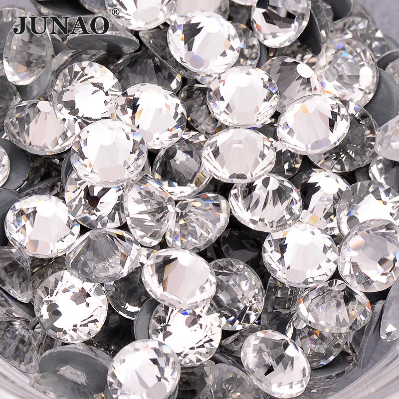 JUNAO-diamantes de imitación para decoración de vestido, cristales Strass con parte trasera plana de Color transparente, SS3-SS34, venta al por mayor de fábrica