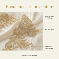 Dentelle de tulle florale faite à la main, luxueuse, dorée, perlée, brodée de sequins et de diamants, brillante couleur champagne, pour mariage nuptial