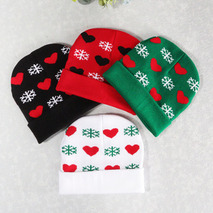 Chapeau jacquard automne et hiver flocon de neige amour chapeau tricoté de Noël nouveau chapeau tricoté chaud pour hommes et femmes - Product Image 2