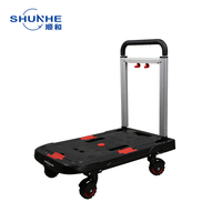 Chariot à plateforme en aluminium à quatre roues pliable, capacité de charge de 137 kg, chariot de transport pour entrepôt, chariot à palettes