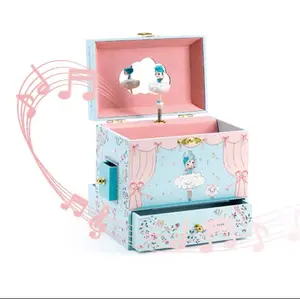 Müzik çocuk saklama kutusu ahşap noel hediyesi el krank dönen prenses kız ahşap müzik mücevher kutusu