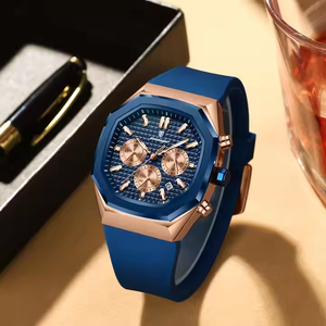 패션 럭셔리 남성용 시계 실리콘 스트랩 방수 발광 크로노그래프 날짜 손목 시계 남성 석영 시계 - Product Image 3