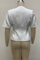 Jaket pendek wanita putih lengan pendek kerah mandarin kancing peplum model crop blazer