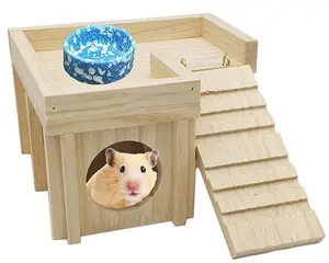 木制仓鼠藏身仓鼠木屋，带梯子栖息地装饰可拆卸小动物仓鼠笼子配件