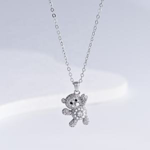 Collares de plata 925 con baño de oro rosa para niñas, precio de fábrica, personalizados, con colgante de oso, para mejores amigas. - Product Image 3