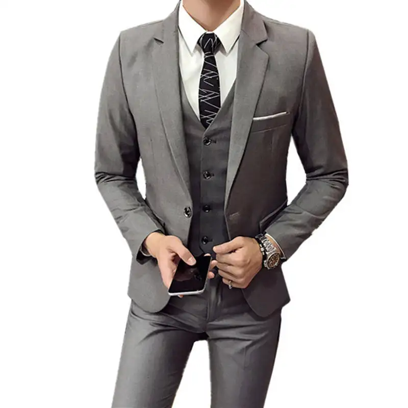 Fashion Men's Casual Boutique Business Jacket Coat Trousers Waistcoat Blazers Pants Vest 3 Pieces Sets Wedding Groomsmen Suit