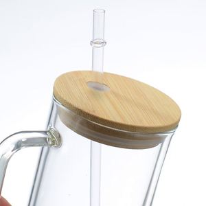 Gobelets à bière réutilisables en verre de 17 oz avec poignée et couvercle en bambou, sans BPA, sublimation, livraison rapide aux États-Unis, anti-fuite, réutilisables - Product Image 4