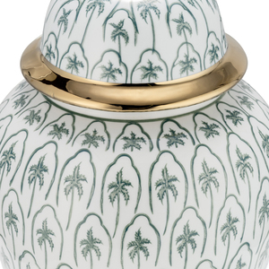 Vaso decorativo in ceramica con motivo a palma verde e bordo dorato per l'arredamento del soggiorno. - Product Image 5