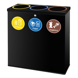 Cestino Rettangolare Metallico Nero a 3 Scomparti P-77 per Rifiuti Separati - Product Image 1