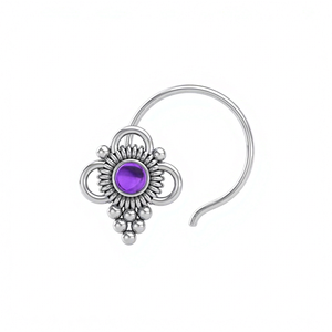 <b>Indian</b> Mores 925 Sterling Silver Amethyst Nose Pin Purple Round Gemstone Stud Secure Cup Setting <b>Indian</b> Jewelry for Women Girls - Product Image 1