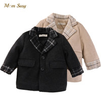 Baby Boy Girl Wolle Plaid Jacke Knopf Warm Infant Kleinkind Revers Tweed Mantel Baumwolle Gepolsterte Baby Outwear Kleidung 1-5Y