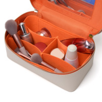 Elegante Leder-Reise-Kosmetiktasche mit Eingebautem Spiegel Mehrteiliger Kosmetik-Organizer für Frauen Alltag Urlaub Reise
