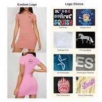 Robe polo tendance à col en V pour femmes, 95% coton, 5% élasthanne, couleur unie, col polo, robes polo avec logo brodé personnalisé