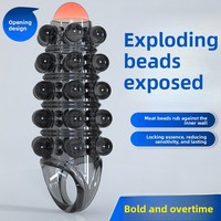 Lock-and-Jizz Préservatif en cristal à texture de dent de loup, avec perles éclatantes, couvre-gland texturé champignon, à texture filetée, à tête ouverte, jouet sexuel érotique