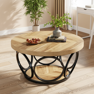 <span class=keywords><strong>Table</strong></span> basse <span class=keywords><strong>ronde</strong></span> en bois de style ferme moderne avec rangement à 2 niveaux pour <span class=keywords><strong>salon</strong></span>, <span class=keywords><strong>table</strong></span> à thé <span class=keywords><strong>ronde</strong></span> marron - Product Image 1