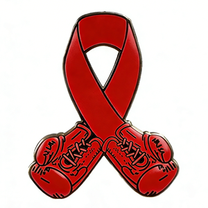 Red Ribbon Shoe Emblem <b>Pin</b> Black Nickel Plated Iron Hard Enamel Custom <b>Badge</b> for Awareness Gift - Product Image 1