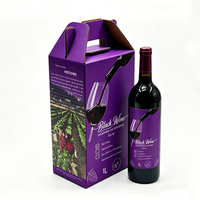 Boîte d'emballage pour bouteille de vin en carton ondulé imprimée sur mesure avec poignée, boîte cadeau pliable en carton pour vin de 750 ml/1 L