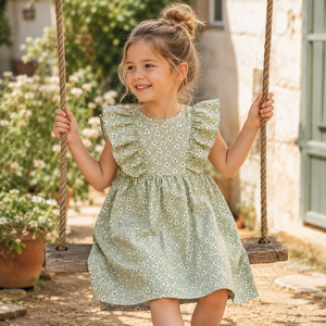 Vestido <span class=keywords><strong>de</strong></span> Verano para Bebés Niñas, <span class=keywords><strong>de</strong></span> Lino y Algodón, sin Mangas, con Volantes y Botones, Venta Especial, Ropa <span class=keywords><strong>de</strong></span> Bebé con Estampado Personalizado - Product Image 2