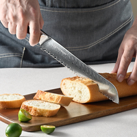 Couteau à pain en acier Damas personnalisé, lame dentelée, couteau à trancher avec manche en bois de rose, trancheur à pain professionnel pour la cuisine, cadeau