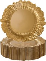 Lot de 50 assiettes de présentation en plastique réutilisables, dorées, robustes, de 13 pouces |    Assiettes en gros pour dîners, mariages, banquets et décorations de fêtes