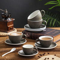 STARLII Ensemble de tasses à café expresso et soucoupes en céramique rétro et granit Tasse à cappuccino Tasse à dessin Tasse à latte