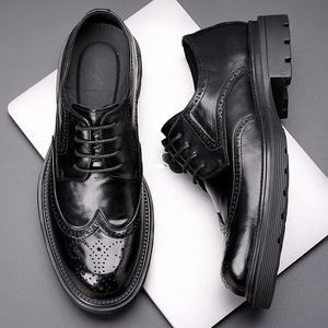 Chaussures en cuir Brock pour hommes, style business haut de gamme, en cuir de vachette véritable pleine fleur, motif uni, à lacets, style britannique, épaisses, confortables et souples - Product Image 4
