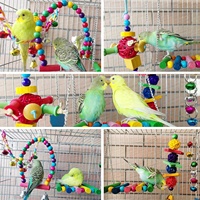 Offre Spéciale vente en gros 9 Pack oiseau balançoire ensemble matériel sûr support suspendu perche bois oiseau jouets pour Cage perroquet jouets à mâcher virole