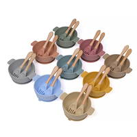 Bol en silicone pour enfant certifié CPC CE, faible MOQ, sans BPA, pour l'autonomie alimentaire des bébés, avec ventouse et cuillère, ensemble d'alimentation pour bébé en silicone